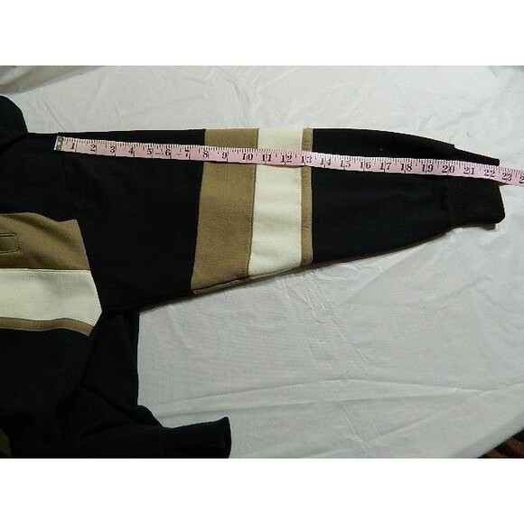 Classics by Palmland Mens Long Sleeve Polo Shirt Size Medium Black Tan & White - Picture 12 of 15